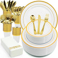 AIRE Gold White Plastic Plates Set, leakproof non-bending, heavy-duty leakproof by AIRE