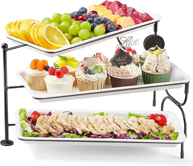 Lifewit 3 Tier Serving Tray, 36 x 17 cm/14 x 6.5" White Plastic Tiered Food by Lifewit