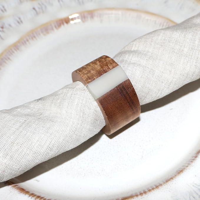 Wooden Napkin Rings Set of 8 for Dinning Table Decor by JUSTEMI