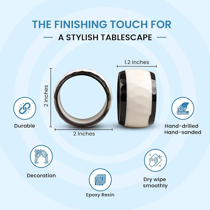Black White Epoxy Resin Napkin Rings Set of 12 | Premium epoxy resin, - Image 3