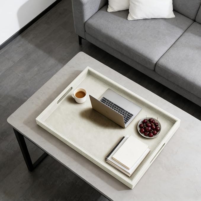 30 x 24 inches Rectangle Leather Ottoman Serving Tray - Image 2