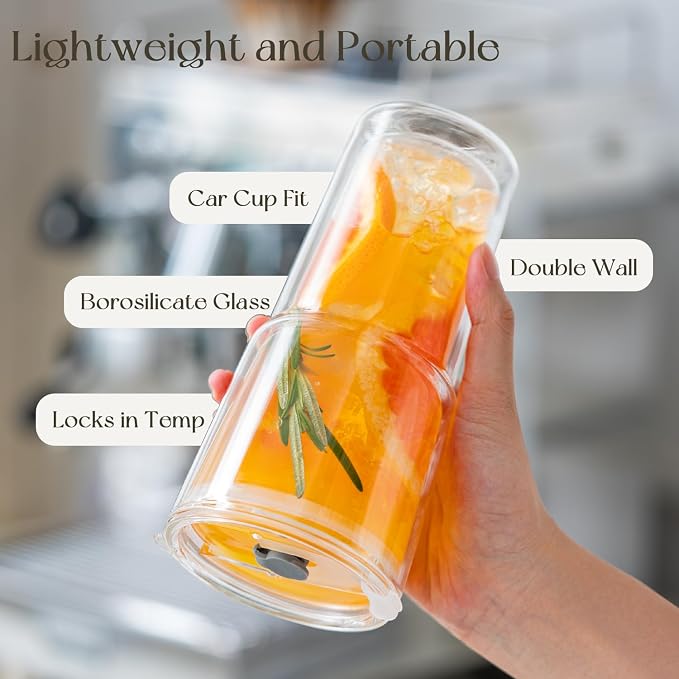 KEMORELA 20oz Double Wall Glass Tumblers 4‑Pack - Image 5