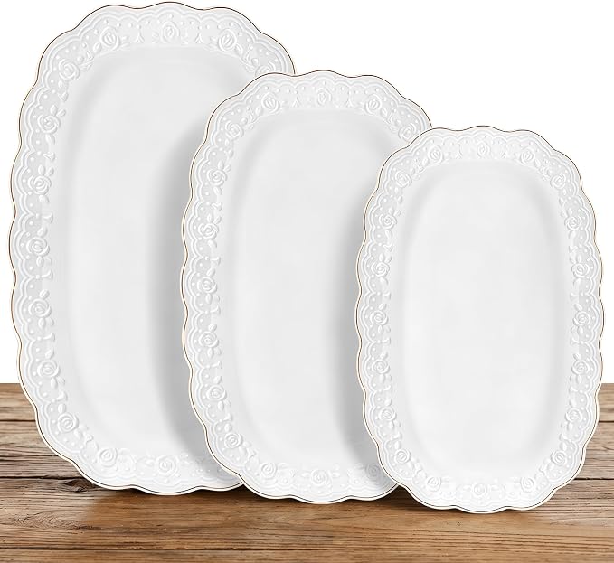 Kassel Ceramic Serving Platter Set | 14”/12”/10” Oval Serving Trays by Kassel
