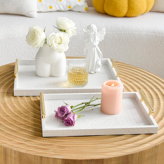 Set of 2 Modern Elegant Large Wood Serving Tray, Rectangle Decorative Tray - Image 7