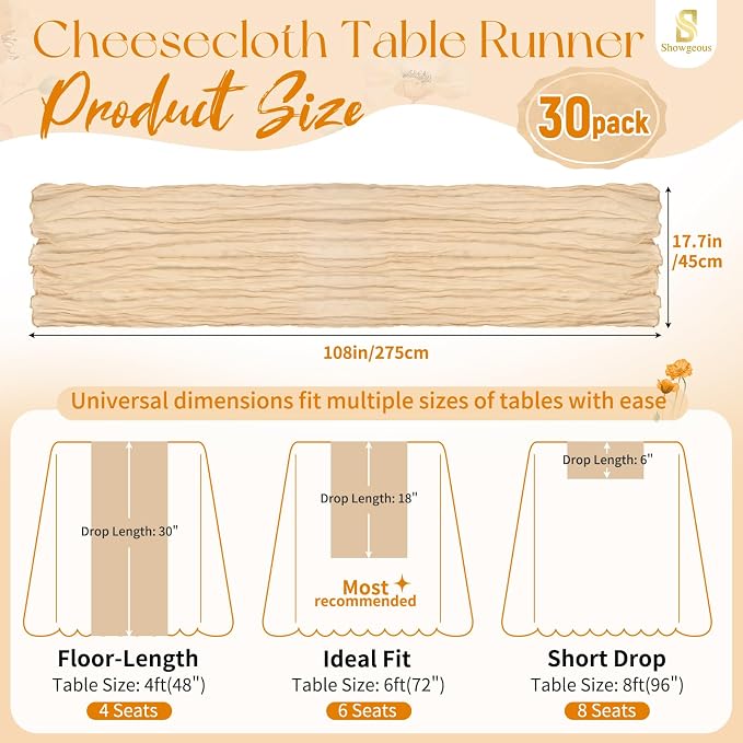 Showgeous 30 Pack Nude Cheesecloth Table Runner, 17 x 108 Inches | Boho - Image 2