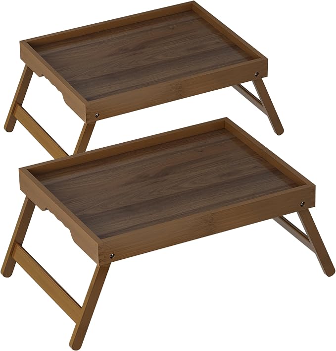Bamboo Breakfast Trays with Folding Legs, Walnut | Set of 2 large bamboo bed by Unknown