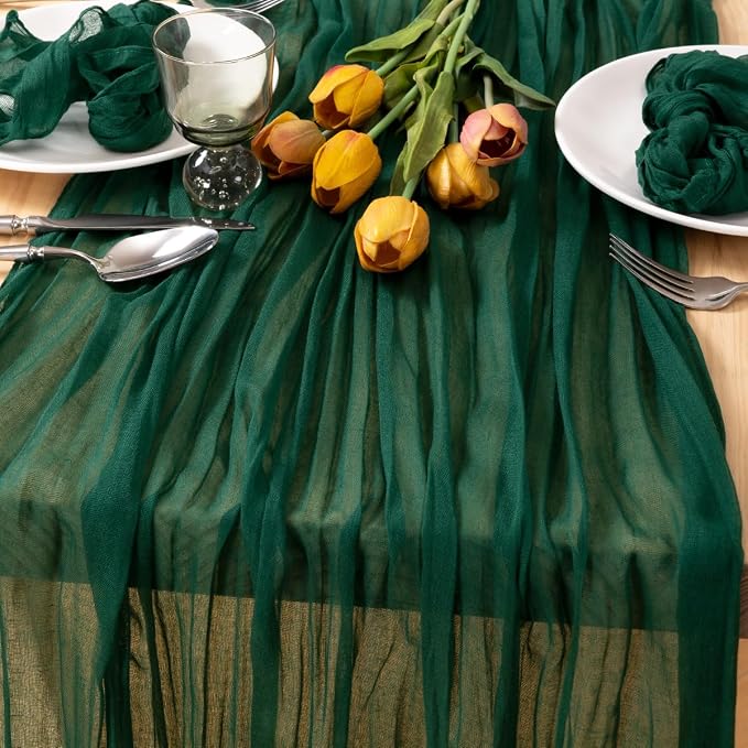 6 Pack Emerald Green Cheesecloth Table Runner 10ft Sheer Gauze Decor | - Image 2