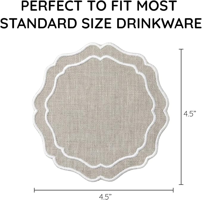 Linen Coasters for Drinks, 4.5 inch, Natural | Absorbent Linen Drink Mats - Image 3