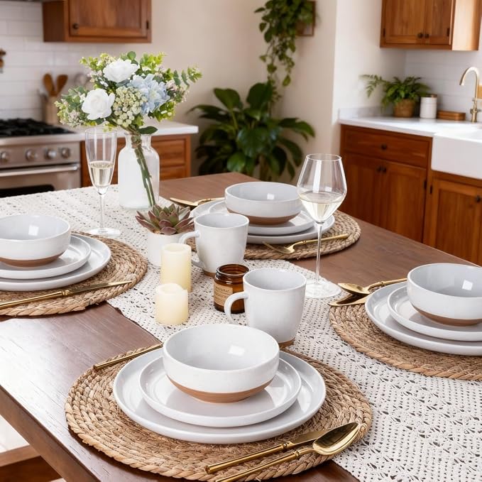 AmorArc Dinnerware Sets for 6, 18 Pieces Ceramic Plates and Bowls Set | Scratch - Image 9
