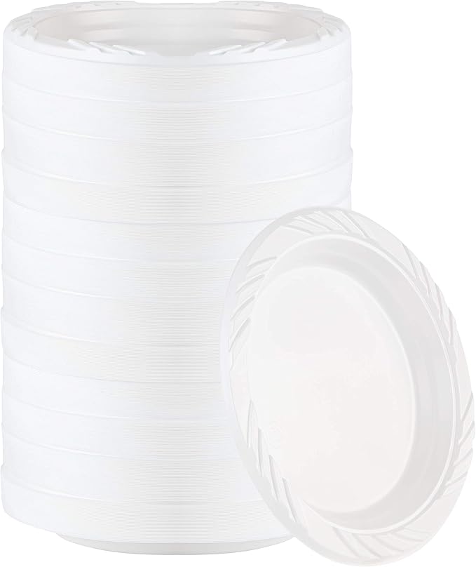 800 Count Disposable 6 Inch White Plastic Dessert Plates by PLASTICPRO