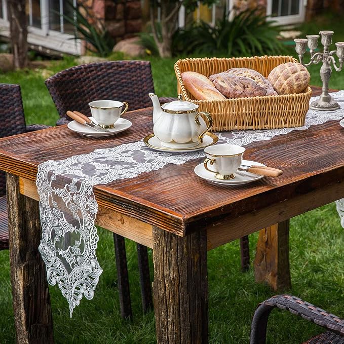 ARTABLE White Lace Table Runner Macrame Vintage Dresser Scarf 10 x 70 Inch | - Image 2