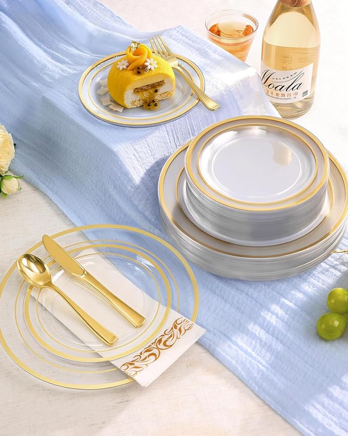 700 Pieces Clear Gold Disposable Dinnerware Set - Image 5