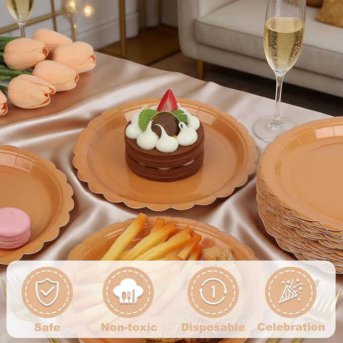 52 Pcs Orange Paper Plates 7 Inch Scalloped Dessert Plates - Image 5