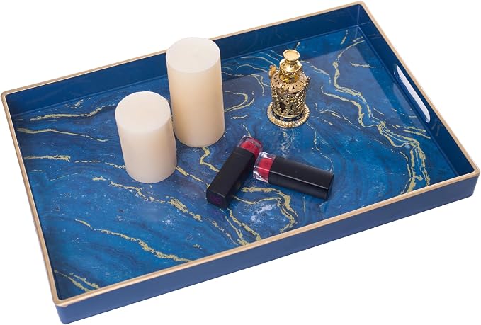 Blue Decorative Tray, Plastic Rectangle Serving Tray - Image 6
