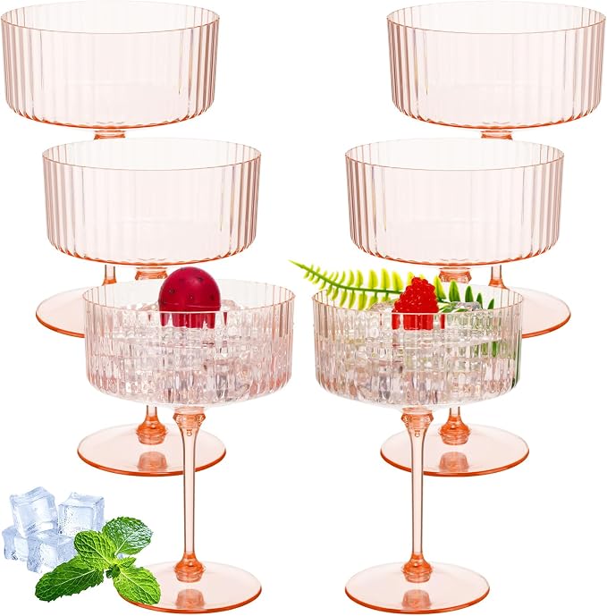 Jingmore 6 Pcs Ribbed Martini Glasses 10 oz Disposable Plastic Vintage Ribbed by Jingmore