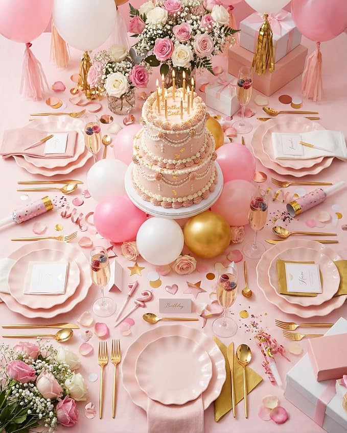 LIYH 24 Pcs Pink Plastic Plates Reusable, Light Weight Daisy Wavy Plate Parties - Image 7