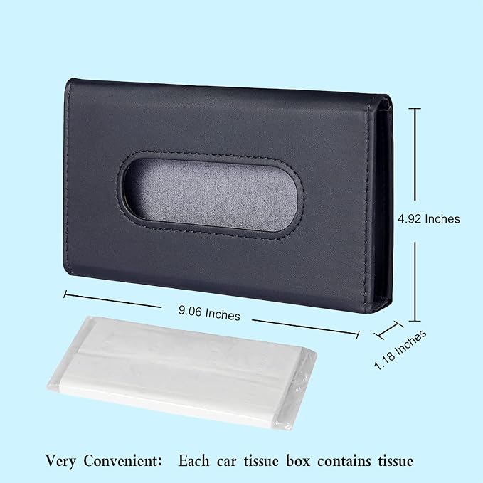 Car Tissue Holder, 2 Pack Sun Visor Napkin Holder, Premium PU Leather, Car Mask - Image 2