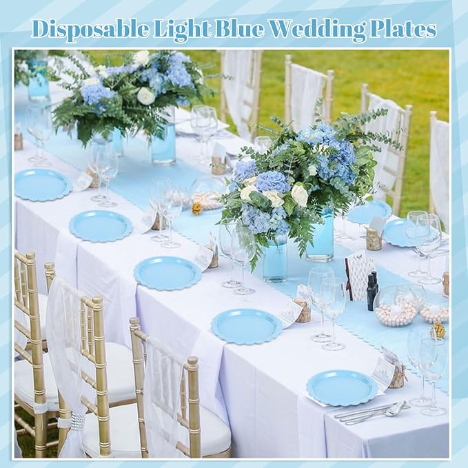 NatNarr 30 Pk Light Blue Plates 9" Disposable Scalloped Blue Paper Plates | - Image 6