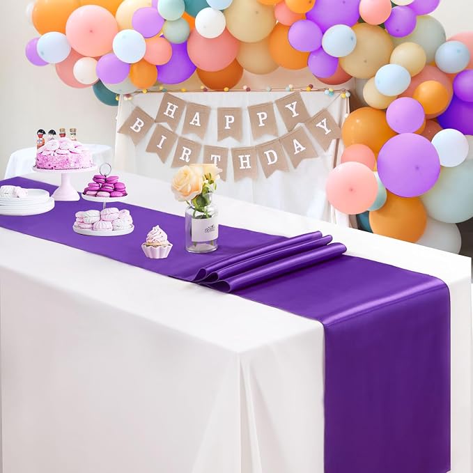 Purple Table Runners 16 Pack 12x108 inch Silk Satin Smooth Fabric | Satin Table - Image 4
