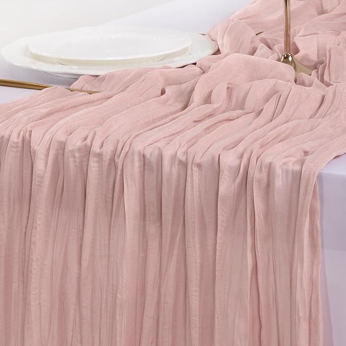 Cheesecloth Table Runner Summer Boho Wedding Birthday Party Home Decor | Pink - Image 6