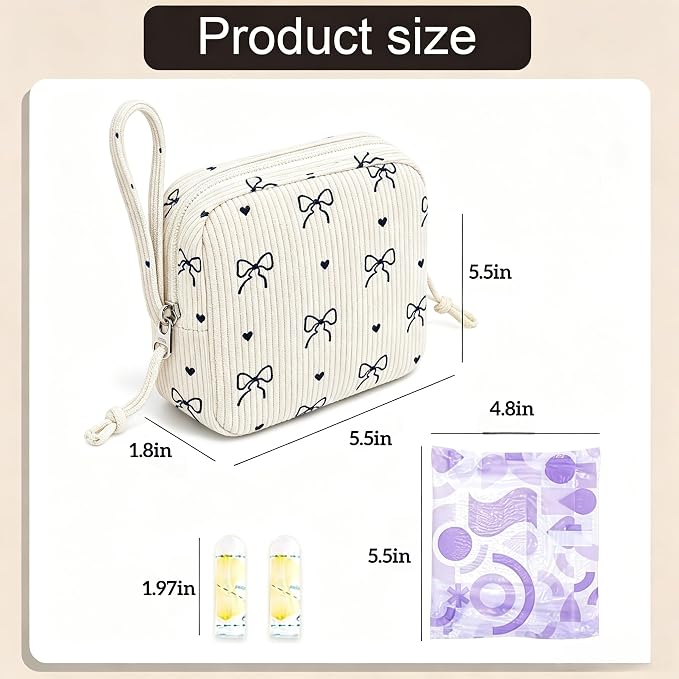 Corduroy Period Pouch for Women, Cute Sanitary Pad Pouch - Image 3