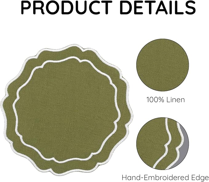 Linen Coasters for Drinks, 4.5 inch, Lime | Absorbent Linen Drink Mats - Image 4