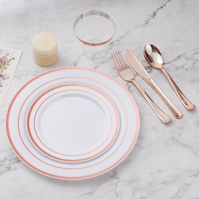 BESTVIP 600PCS Rose Gold Dinnerware Set - Image 4