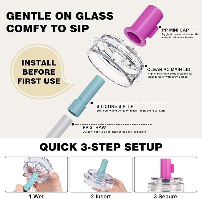 ANOTION Glass Cups With Lids And Straws, Leakproof Tumbler 24oz Mason Jar Cups - Image 5