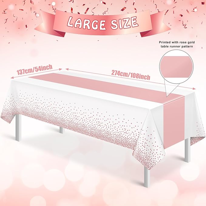 6Pcs White and Rose Gold Tablecloth Party Decorations, Plastic White Table - Image 2