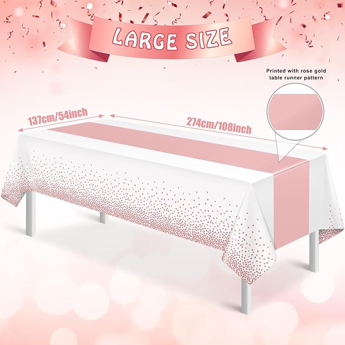 1Pcs White and Rose Gold Tablecloth Party Decorations, Plastic White Table - Image 2