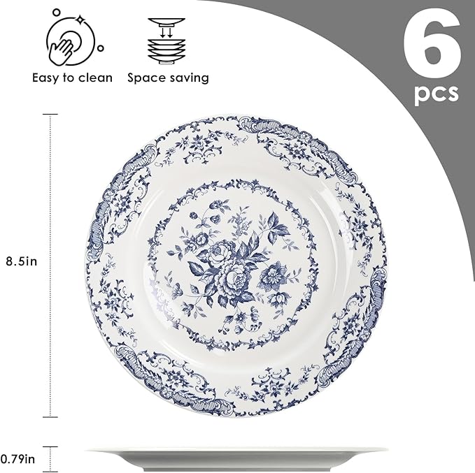 Salad Plates, Ceramic Plates Set of 6, Kitchen Plates Microwave Safe, 8.5 Inch - Image 2