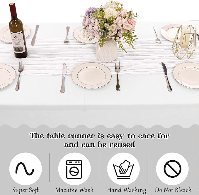 10 Pack White Cheesecloth Table Runner 10FT Boho Gauze Fabric Table Runner - Image 4