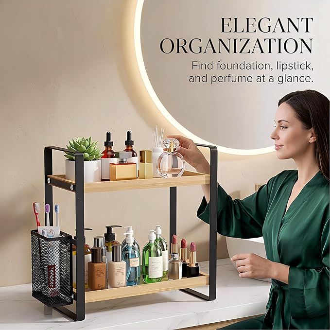 2-Tier Wood Bathroom Counter Organizer - Image 5