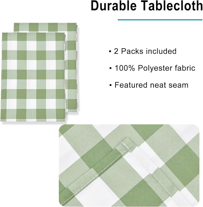 Sage Green and White Checkered Tablecloth 60 x 60 inch, 2 Pack | Waterproof - Image 4