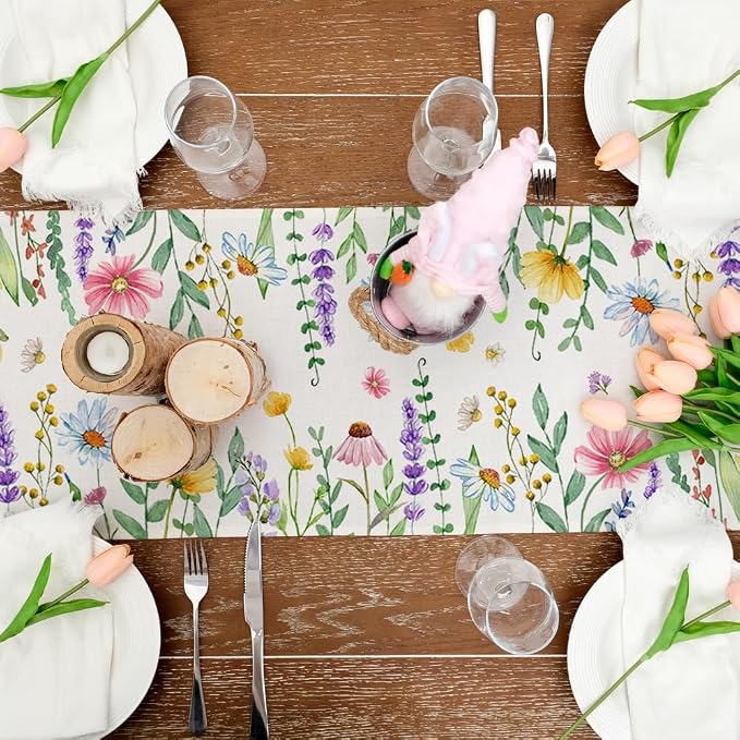 Spring Table Runner 13 x 72 Inch, Floral Wildflowers Decorative Rustic - Image 4