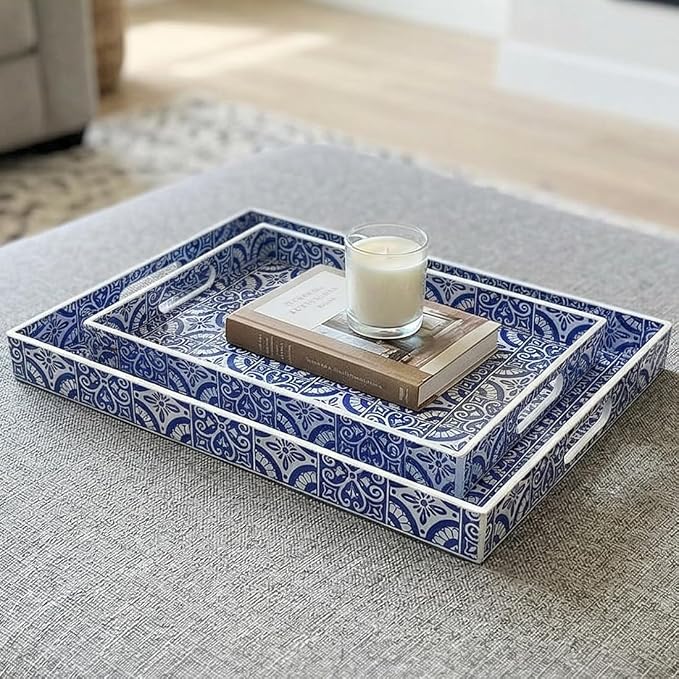 2 Pack Serving Tray with Handles, Rectangular Decorative Trays - Image 7