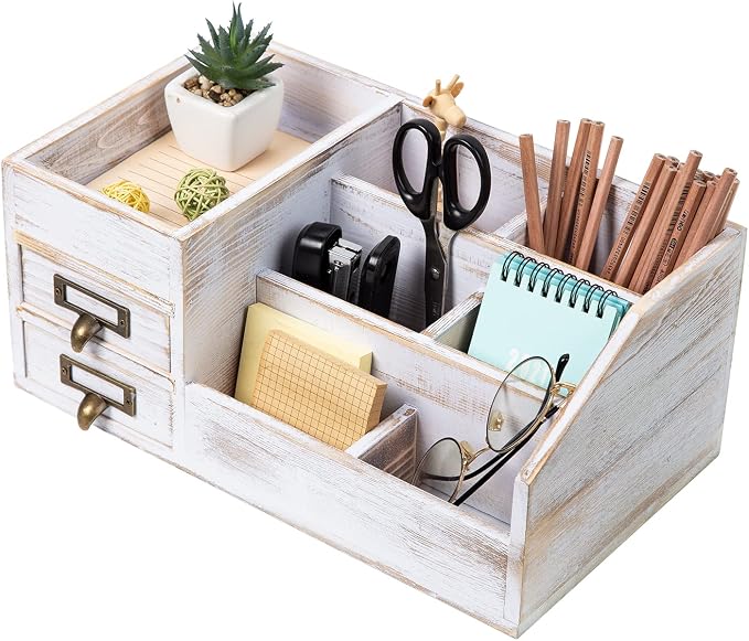 Distressed Rustic Wooden Office Desktop Organizer Shelf Tabletop Home Organizer by VERGOODR