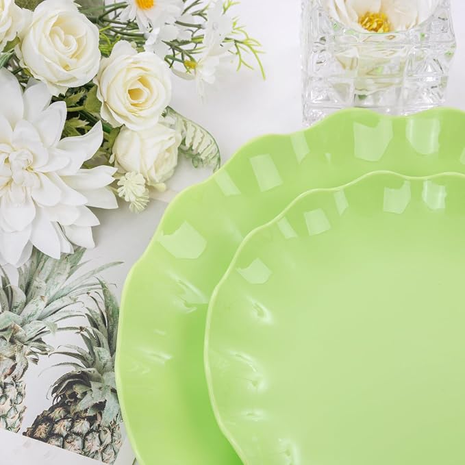 LIYH 24Pcs Sage Green Unbreakable Plastic Plates - Image 3
