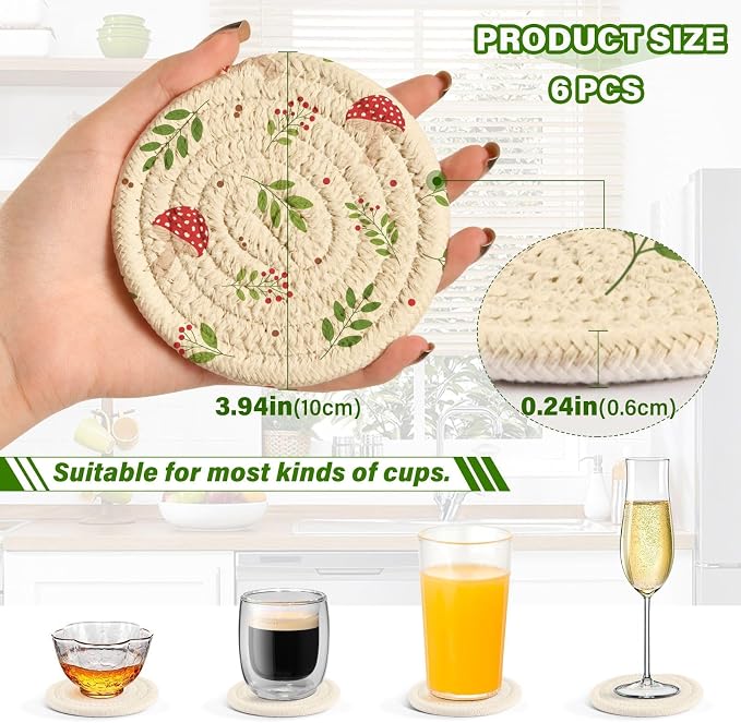 Mushroom Berries Print Coasters - Image 3