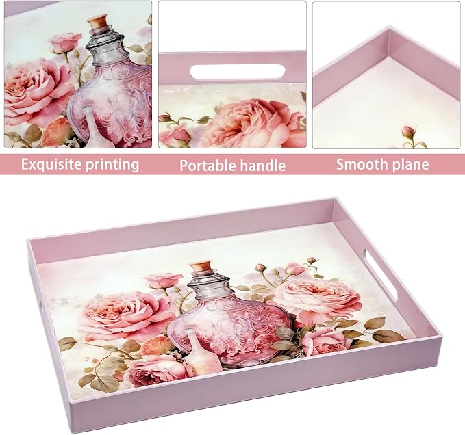 Serving Tray with Handles, 15.7 * 11.8 inches, Plastic Ottoman Tray with - Image 3