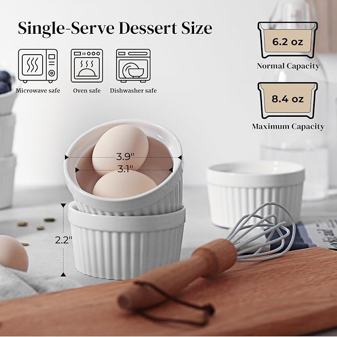 DOWAN Ramekins 6 oz Ceramic Ramekins Set of 6, Oven Safe Souffle Dishes - Image 2