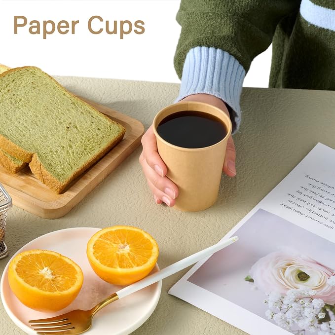 LITOPAK 300 Pack Disposable Coffee Cups, 8 oz Kraft Paper Cups | Large bulk - Image 6
