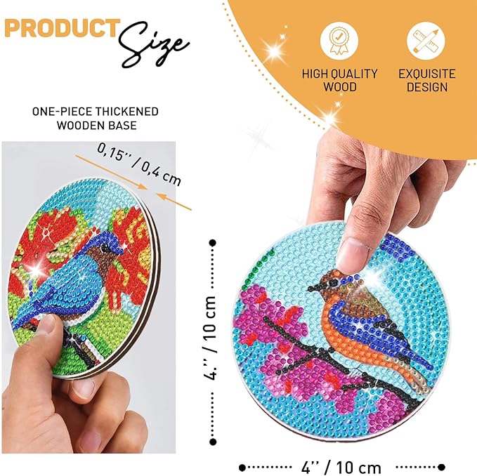 8 pcs Diamond Painting Coasters | Diamond Art Coasters | Birds Diamond Art - Image 2
