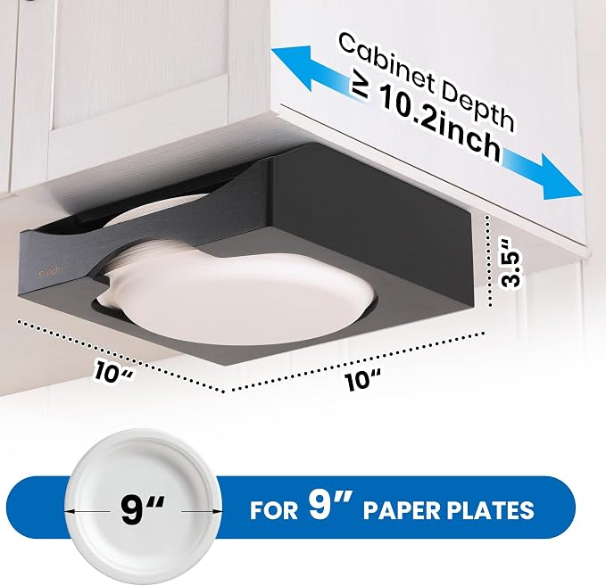 9-inch Paper Plate Dispenser Under Cabinet, Bamboo Paper Plate Holders - Image 2