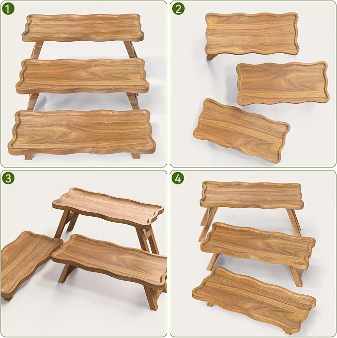 Acacia Wood 3 Tier Cupcake Stand, Serving Tray - Image 7