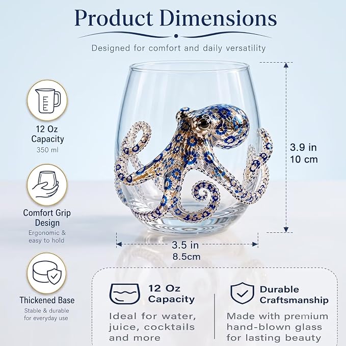 Blue Whale Artisanal Glassware, 3D Ocean Animal Drinking Glass Cup | - Image 3