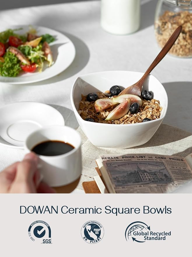 DOWAN Porcelain Soup Bowls Set of 6, 27 OZ Ceramic Square Cereal Bowls - Image 3