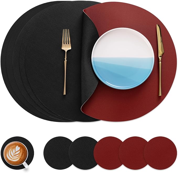 Myir JUN 15 Inches Round Placemats Set of 6 Faux Leather Place Mats | by MyirJUN