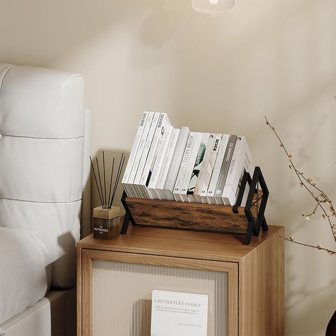 YINMIT Wood Desktop Bookshelf, Retro Tabletop Bookshelf, Desk Shelf - Image 8
