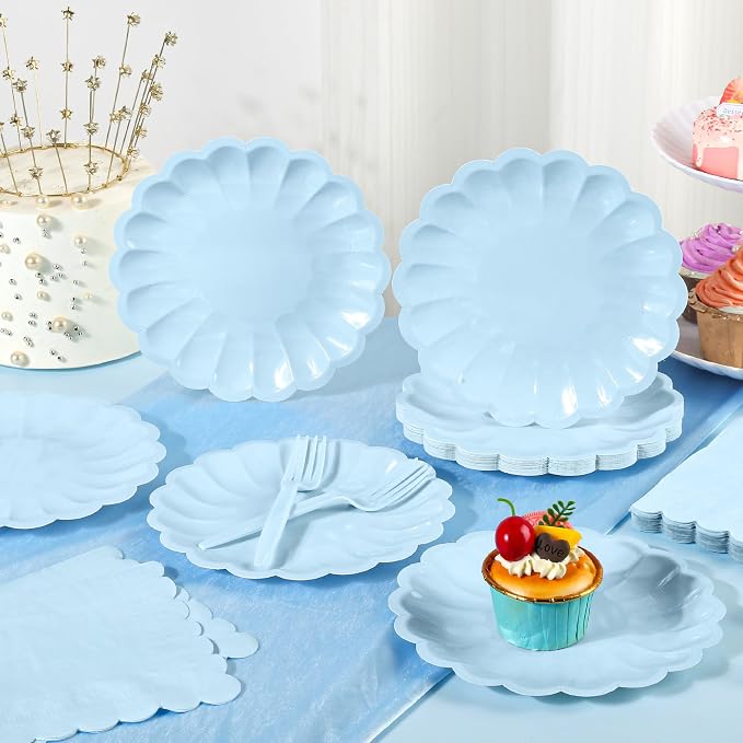 75 Pcs Blue Paper Plates and Napkins Disposable Tableware Set Include Light - Image 3